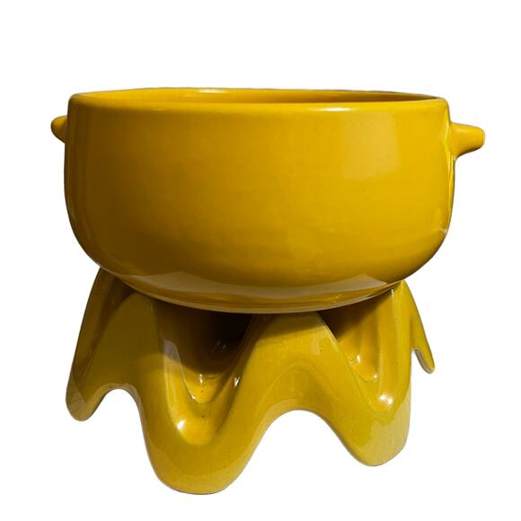 MCM Frankoma Lazy Bones Desert Gold/Yellow Fondue Dish Heat Source 6.25" Wide - Picture 1 of 5